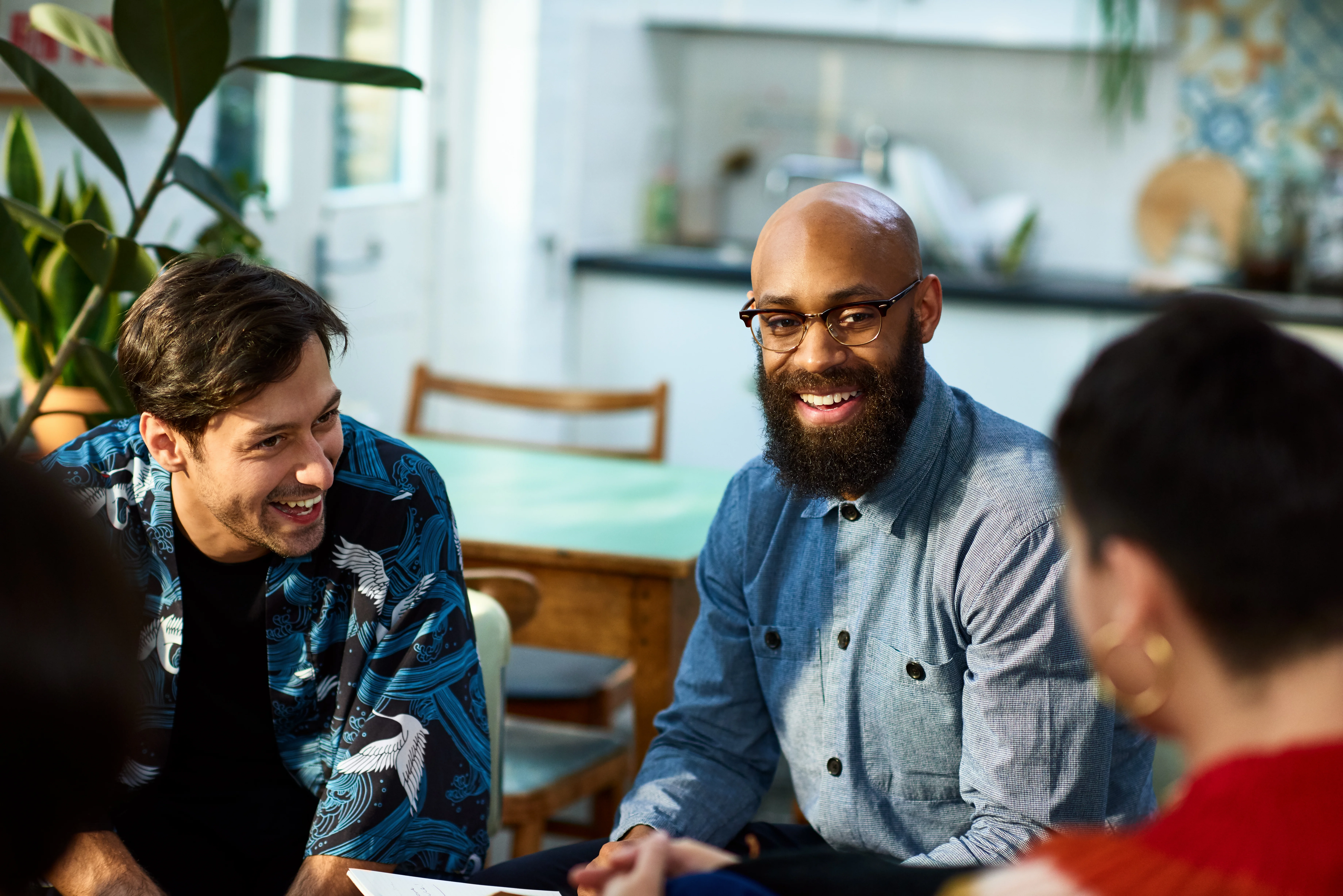 A group of people laughing together